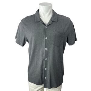 MBX Women's Gray Short Sleeve Chest Pocket Knit Button Down Shirt Top Size L